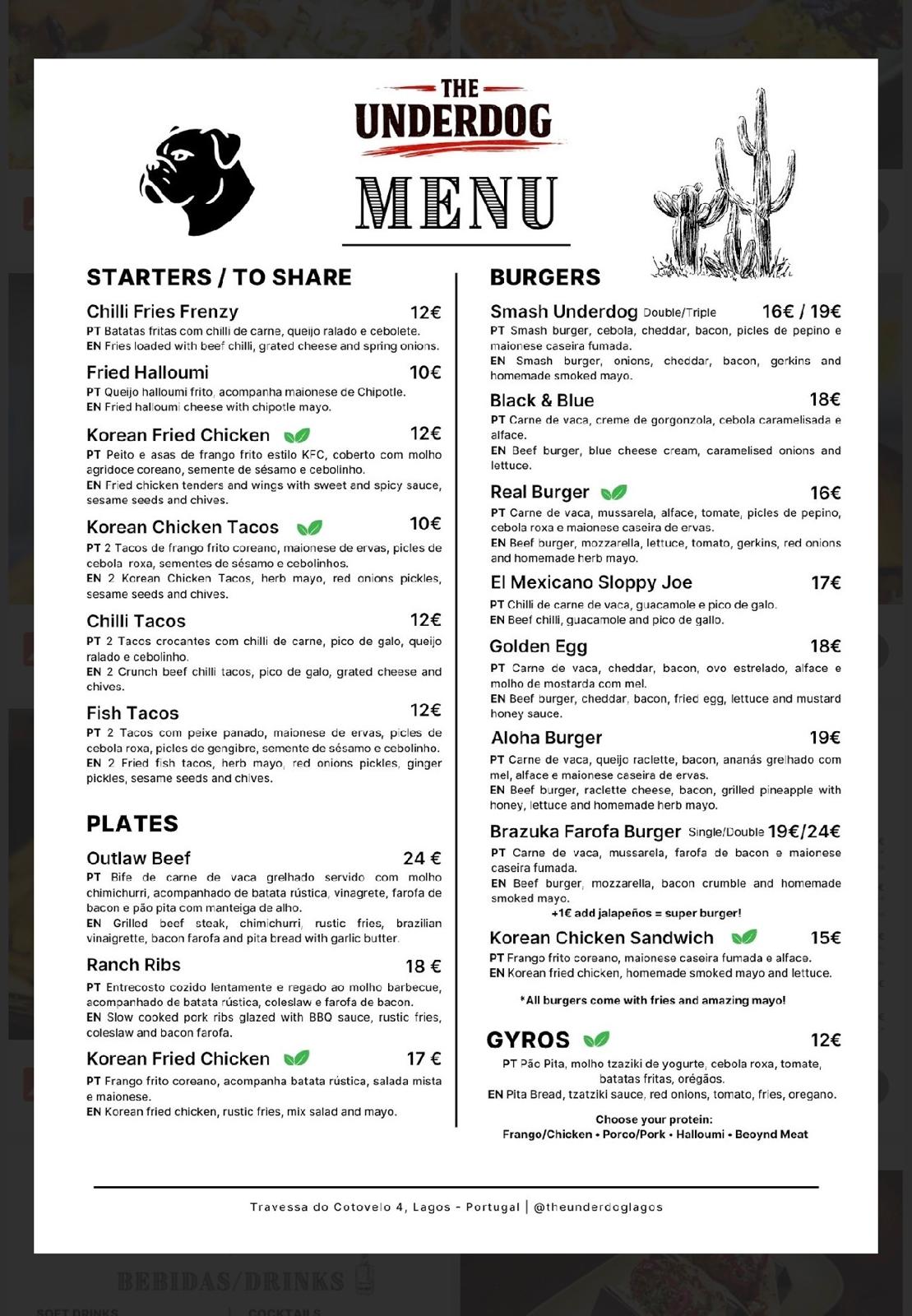 Menu — Starters, plates, burgers, gyros